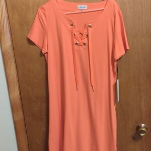 Calvin Klein Orange Lace-Up Midi Dress